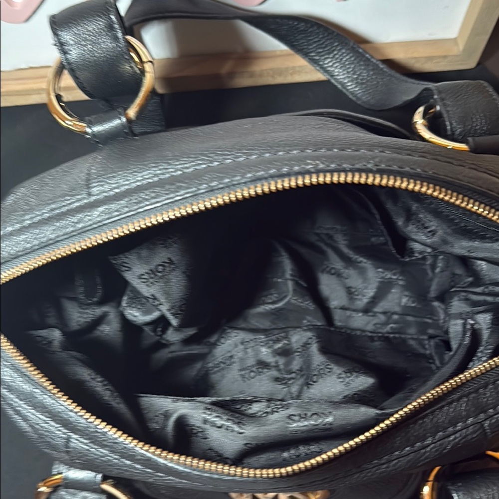 VINTAGE Y2K Michael Kors Black Fulton Pebbled Leather Satchel with Gold Hardware - Picture 14 of 16